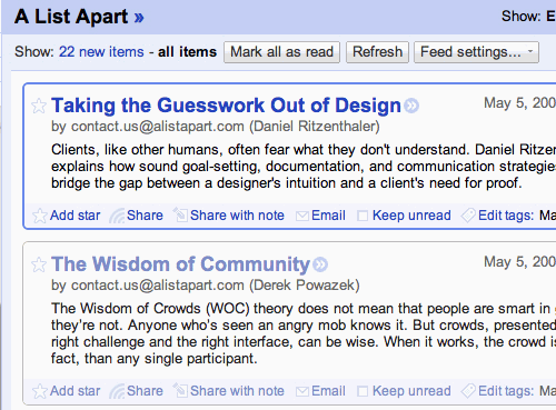 A screenshot of Google Reader displaying a partial RSS feed.