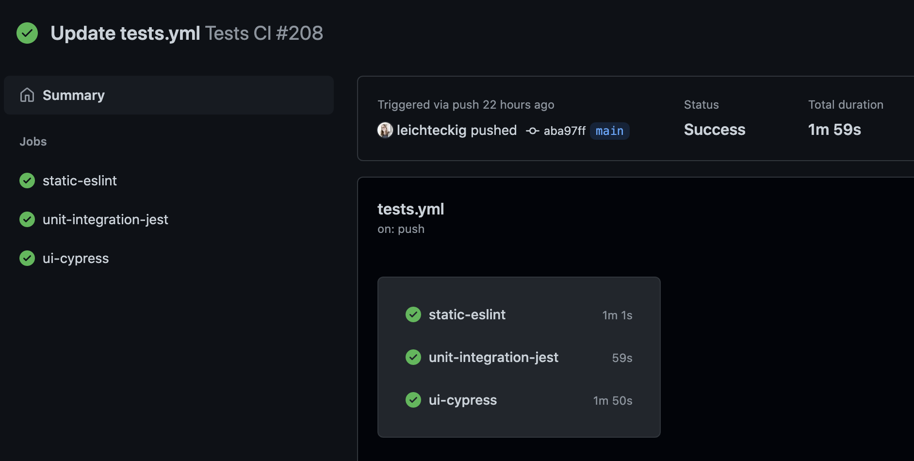 Tests CI workflow view