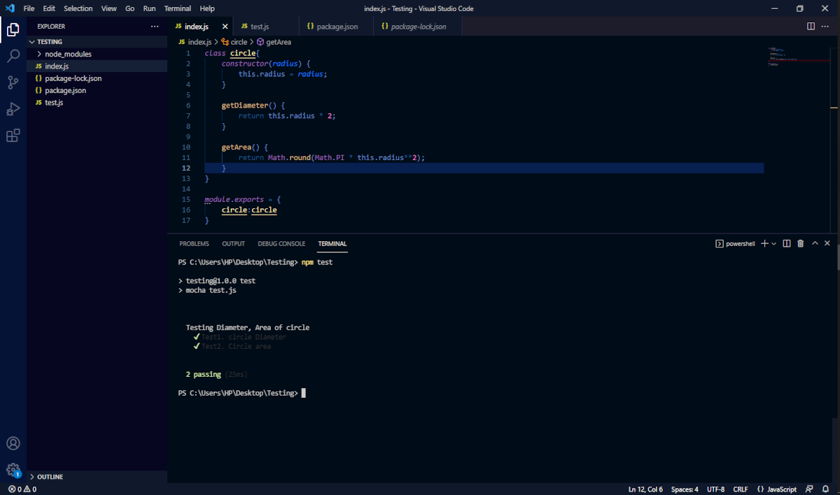 A screenshot with tests which passed