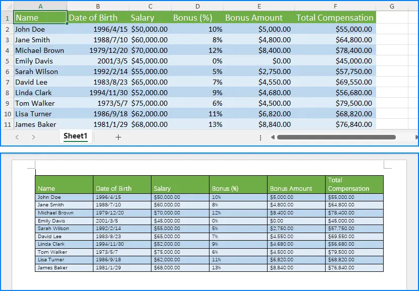 Python複製Excel工作表數據及樣式到Word文檔