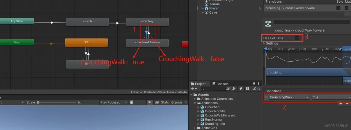 【Unity3D實例-功能-下蹲】角色下蹲（三）動畫配置_c#_06