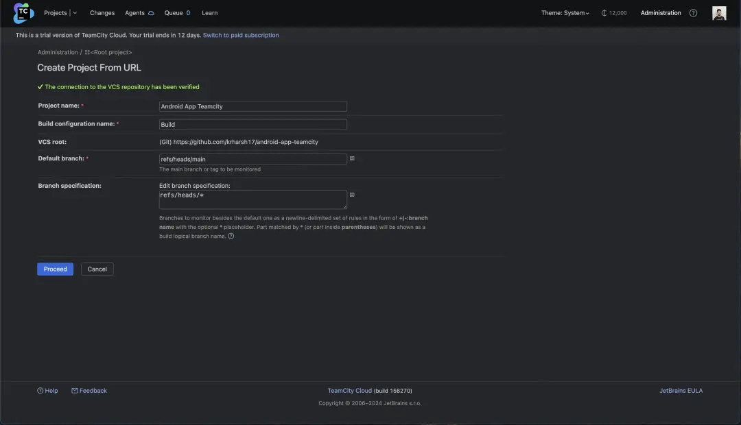 創建項目時驗證連接