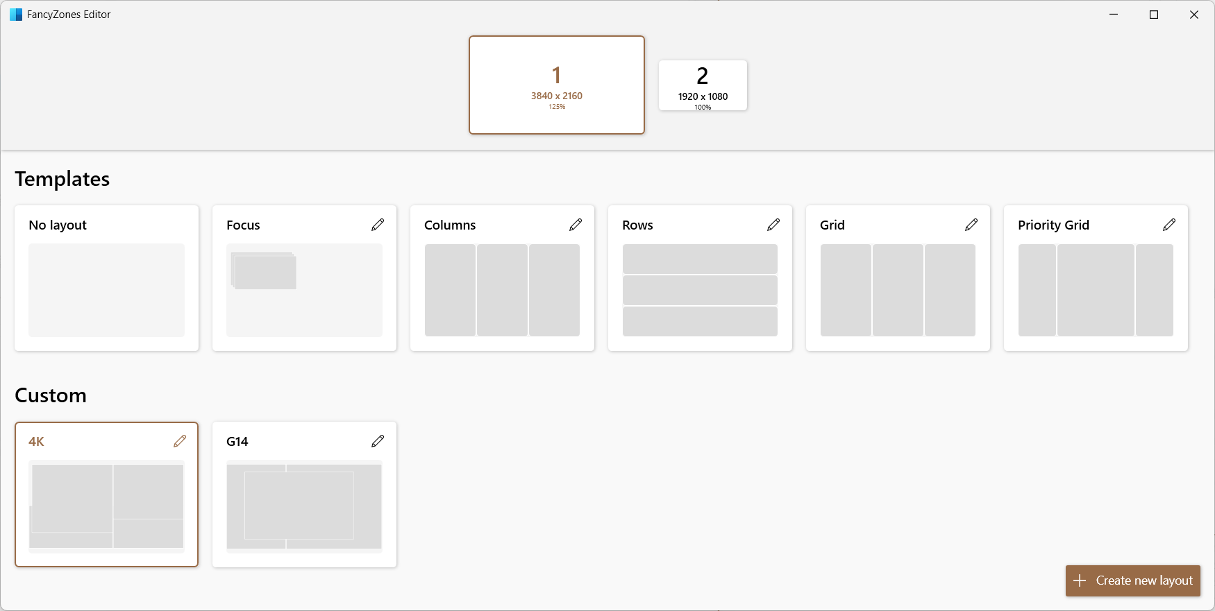 A screenshot of the Grid Editor in the FancyZones app, part of the PowerToys package