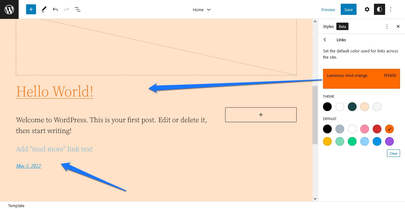 A screenshot of different links color options