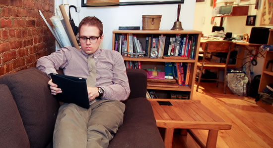 Person using a tablet at home