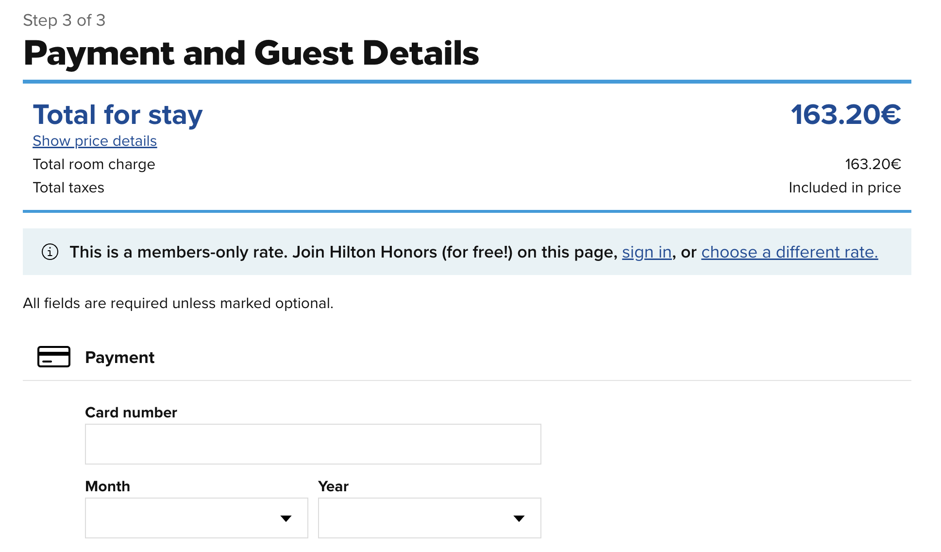 “A members-only rate” alert at Hilton