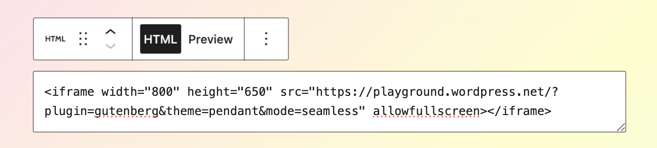 A screenshot with the Custom HTML Block as iframe element