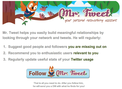 A screenshot of MrTweet homepage