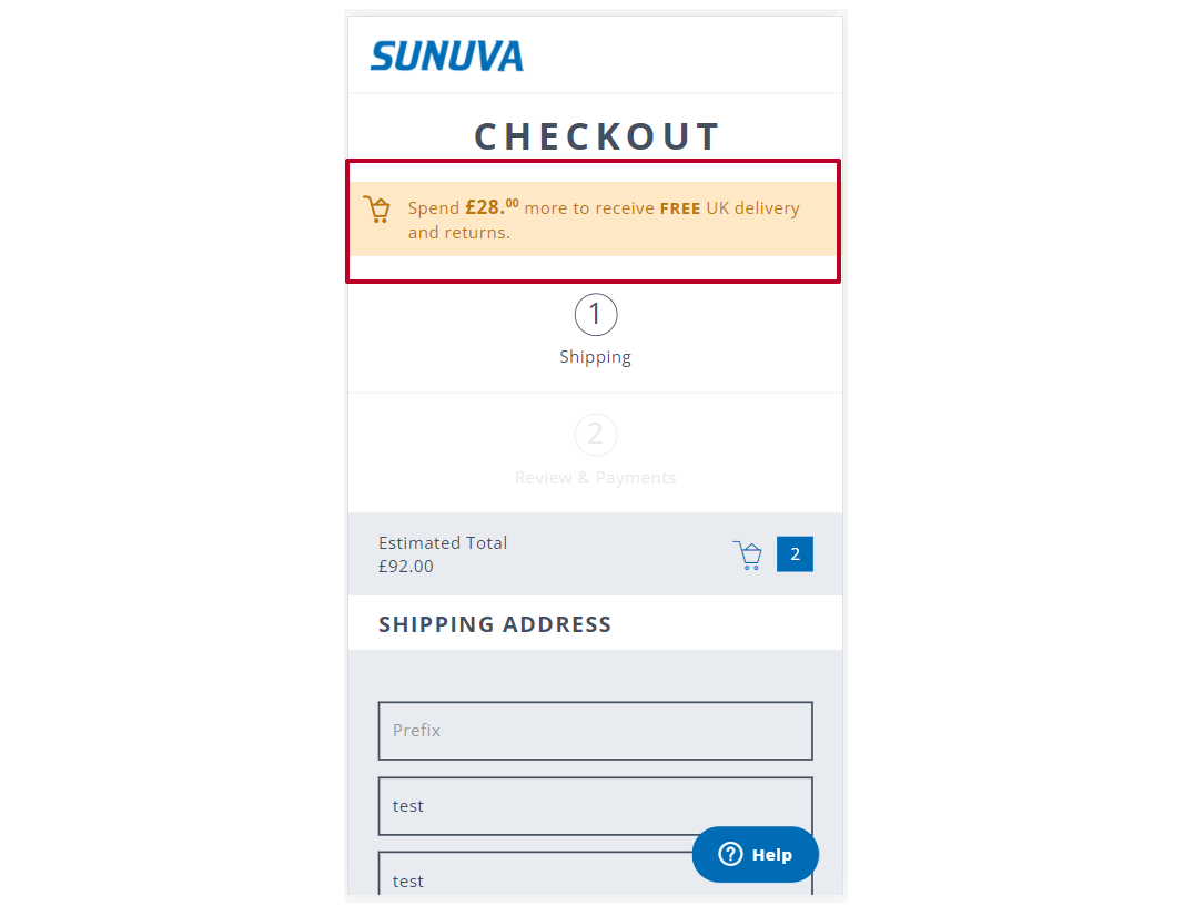 A screenshot of the checkout page