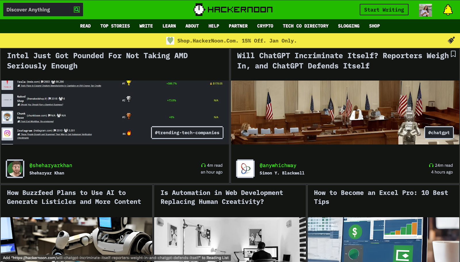 An example of overloaded Hackernoon main page designs