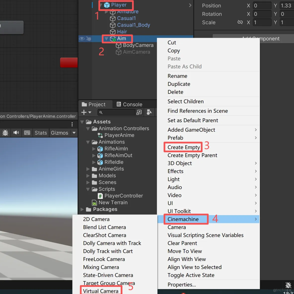 【Unity3D實例-功能-瞄準】舉槍瞄準（一）功能和鏡頭設置_unity_09