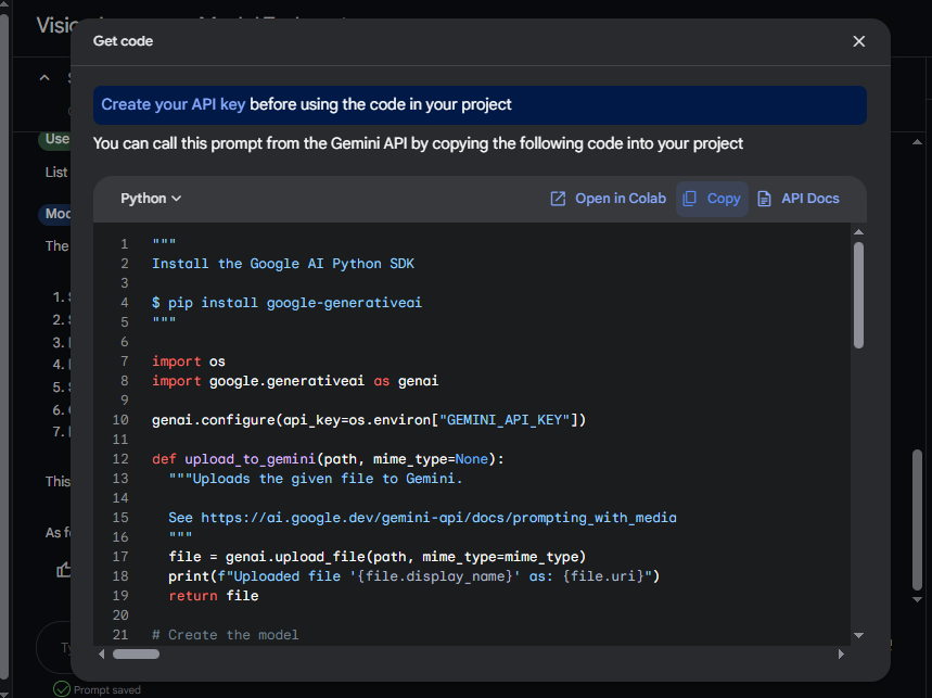 A screenshot of the code in Google AI Studio