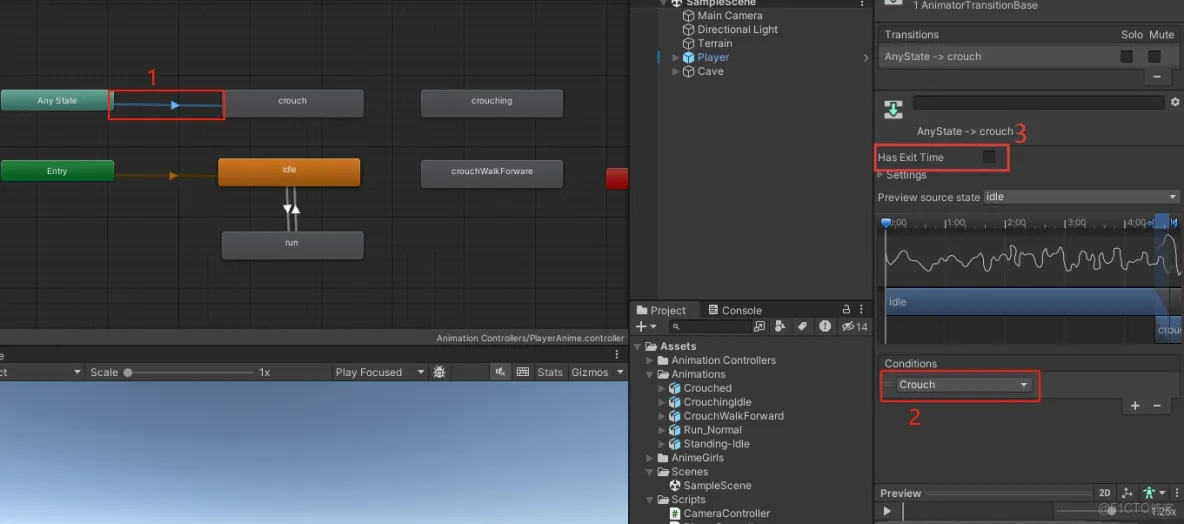 【Unity3D實例-功能-下蹲】角色下蹲（三）動畫配置_遊戲開發_04