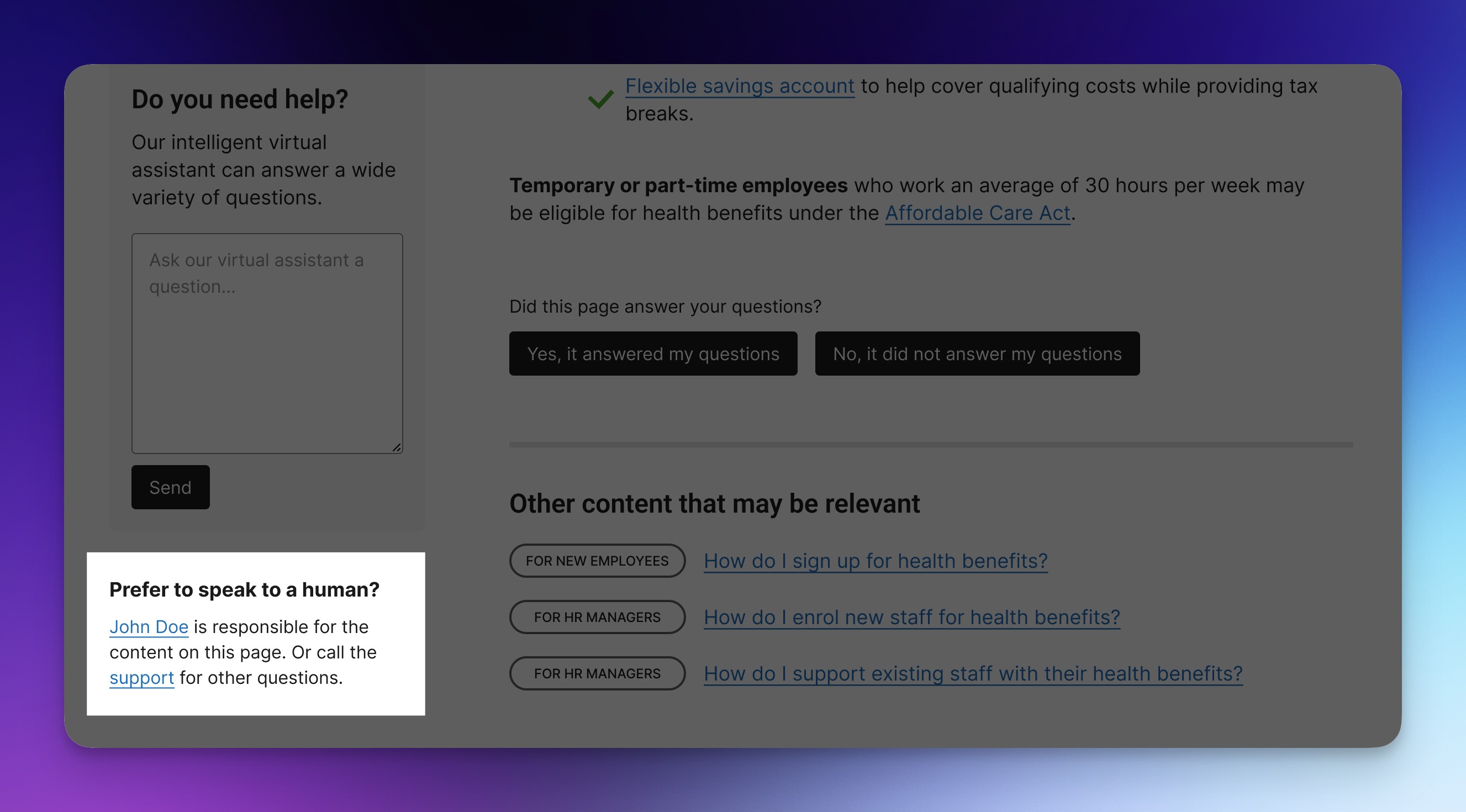 A website page with the owner’s contact details in the bottom left corner